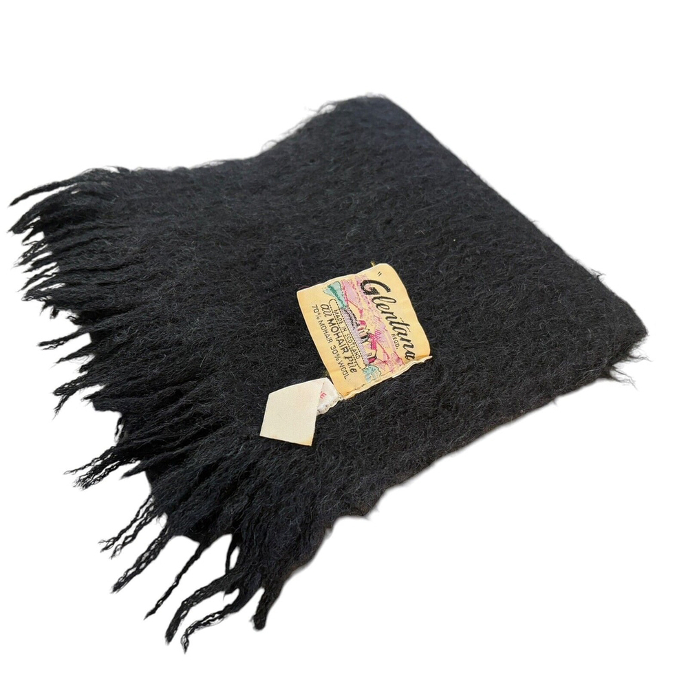 VTG Glentana Scarf Scotland Mohair Black Fringe 66" x 8"